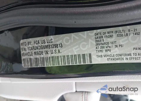 2021 Jeep Grand Cherokee L Overland 4X4 z USA, uszkodzony, nr VIN 1C4RJKDG6M8129813